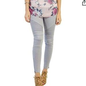 Boutique Tickled Teal Gray Ankle Zip Moto Leggings S